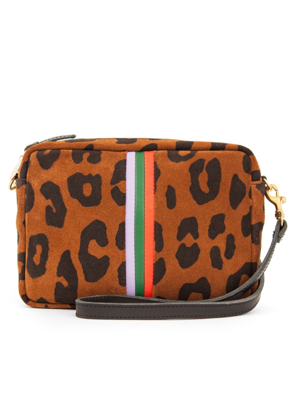 Clare V Leopard Print Crossbody with Multicolor Stripe - Brown & Black